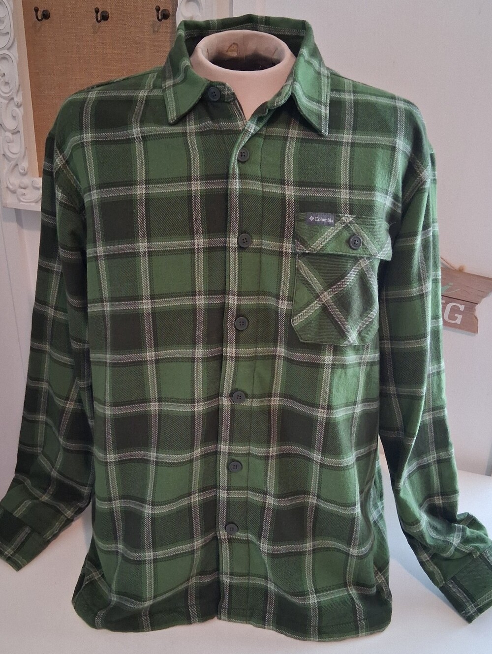 Columbia Men's Green Plaid Flannel Shirt Long Sleeve